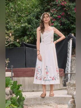 moon river cream striped dress Moon River Exclusive Cream Striped Midi Dress Cream / M